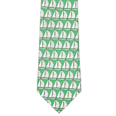 Cape Cod Neckwear Green Sailboat Men's Silk Neck Tie Ship Boat Yacht Nautical • $24.95