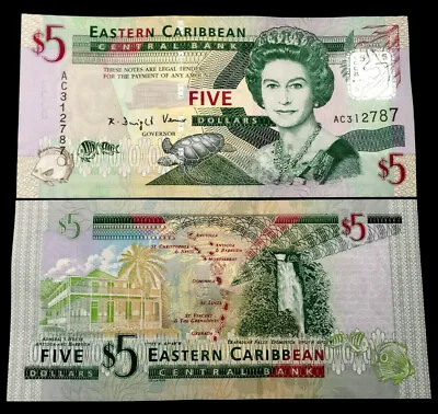 East Caribbean States 5 Dollars 2008 P47 Banknote World Paper Money UNC Currency • $12.45