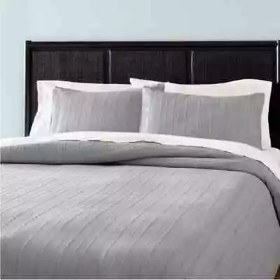 Hearth & Hand Magnolia Textured Stipe Loop F/Q Duvet Cover Set Gray New • $29.99