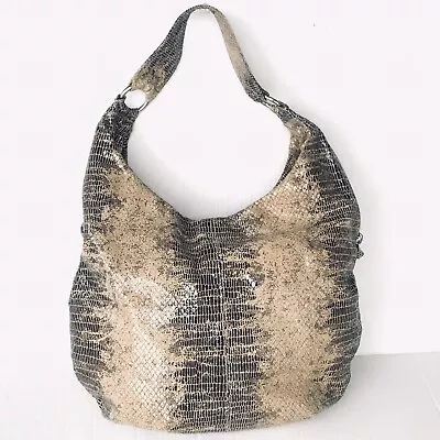 HOBO International Distressed Faux Snakeskin Slouch Shoulder Bag Purse Vintage • $75