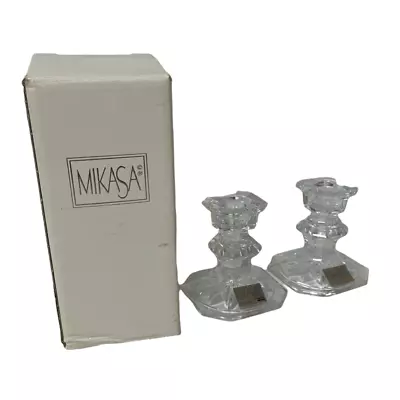 Mikasa Lead Crystal Pair Candlestick Candle Holders Edinburgh XY 386/339 3 Inch • $19.84