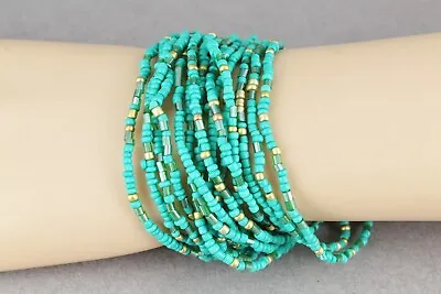 15 Teal Bronze Gold Bracelets Seed Bead Stretch Set Beaded Stack Stacking • $11.01