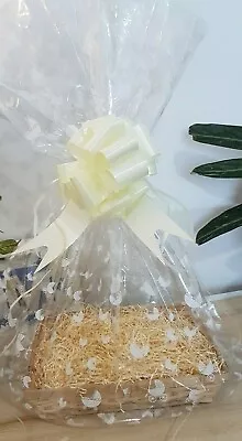 £3.99 • Buy LARGE CLEAR PRAM Cellophane Hamper BAG & Eggshell Pull Bow Baby Mums DIY Wrap 