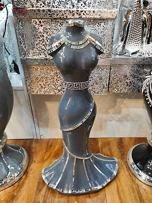 £49.99 • Buy Italian Sparkly Vase Romany Mirrored Mosaic Lady Shape 60x40cm Grey Silver Large