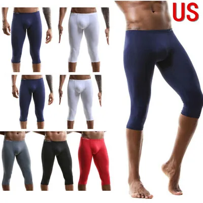 US Men Compression Base Layer Shorts Sports Running Workout 3/4 Tights Pants  • $6.64
