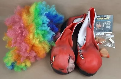 $15.99 • Buy Vtg Plastic Silicone Clown Costume Shoes Red Toe Jumbo Size Wig Nose Combo Lot