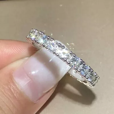 1Ct Natural Real Moissanite Eternity Wedding Band Ring 14K White Gold Plated • $169.99