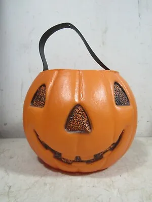 Vintage Plastic Halloween Pumpkin AJ Renzi Trick-Or-Treat Blow Mold Pail #800 • $28