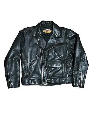 Vintage Harley Davidson Mens M Black Distressed Leather Riding Jacket • $149.99