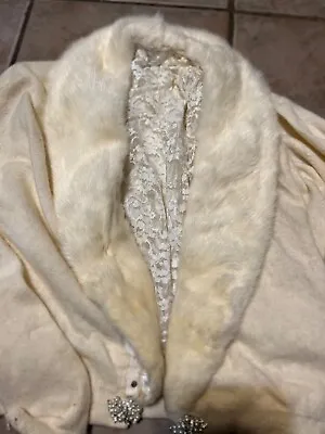 $10 • Buy VINTAGE CASHMERE?? LACE LINED White Mink Collar So 12