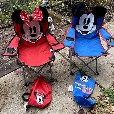 £19.82 • Buy Disney Mickey Mouse & Minnie Mouse Camping/Beach Chairs (2) W/Bags Red Blue