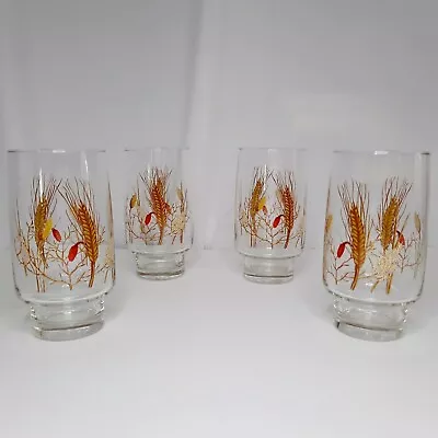 4 Vintage Libbey Wheat 12 Ounce Tumblers 70's Footed Drinking Glasses MCM • $28