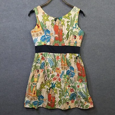 Hemet Dress Womens Large Frida Kahlo Colorful Floral Empire Zip Above Knee Tank • $26.23