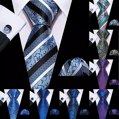 Mens Tie Silk Classic Paisley Floral Wedding Necktie Pocket Square Cufflinks Set • $8.99