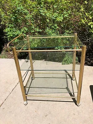 Vintage Gold Metal Rolling Bar Cart With Glass Shelves - MidCentury Modern • $99