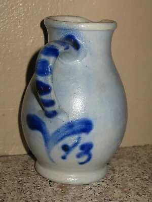 Vintage Antique Handmade Cobalt Salt Glazed Stoneware Pottery Jug Pitcher • $21.99