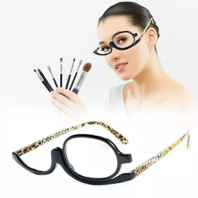 Fashion Magnifying Make Up Makeup Glasses Flip Down Lenses Black Frame +1.5-4.0 • £4.88