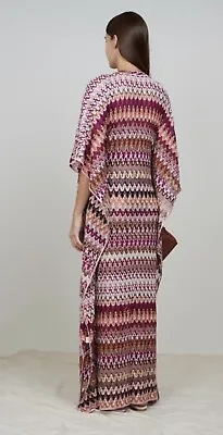 Vintage Missoni Red Pink Chevron Zig Zag Kaftan Maxi Dress Gown Coverup • $990