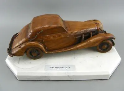 Vintage Carved Wood 1937 Mercedes 540K Model Car On Marble Base Desk Decor RARE! • $49.97