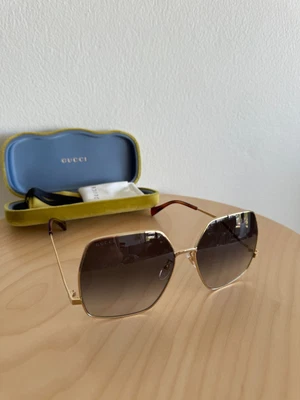 $449 • Buy New Gucci Sunglasses Glasses Womens Mens Optical GG1005S 002 GOLD Brown Hexagon