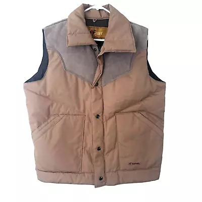 Camel • Vintage Goose Down Puffer Vest Suede Warm Tan Neutral Outdoor Hiking • $60