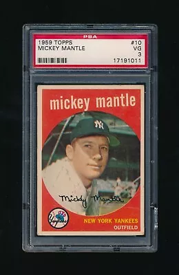 1959 Topps #10 Mickey Mantle PSA 3 • $460