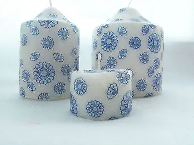 Set Of 3 Floral Hand Decorated Candles In Many Colours • £7.50