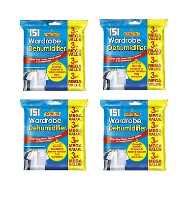 12 Hanging Wardrobe Dehumidifier Bags Small Moisture Trap Crystals Damp Control • £13.29