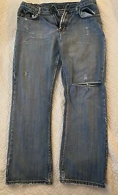 Flypaper Jeans Mens 34.5 X30Bootcut Medium Wash Blue Denim Distressed Cotton • $16