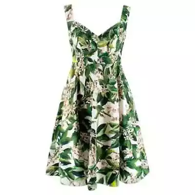 AUTH  Dolce&Gabbana Orange Blossom Floral Printed Bustier Cotton Dress 44it • $594