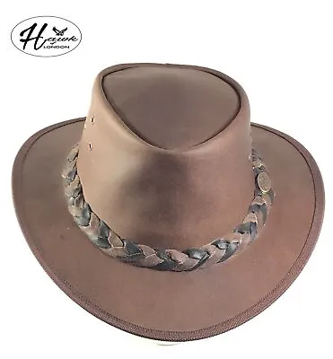 £14.99 • Buy Hawk - Australian Western Style Cowboy Bush Leather Hat Brown All Sizes Clearout