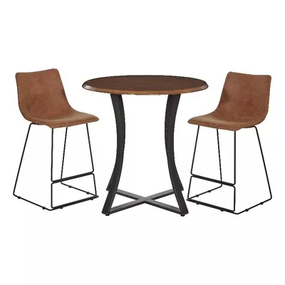Metro 36  Oak Veneer Top Dining Table With 2 Sand Faux Leather Stools • $334.99