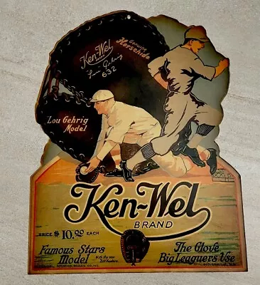 Lou Gehrig Ken-Wel Glove Display Store Sign Original 1930 Vintage Yankees • $350