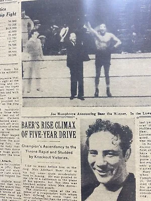 $14.75 • Buy Vintage Newspaper Headline~max Baer World Champ Beats Primo Carnera 1934 Boxing