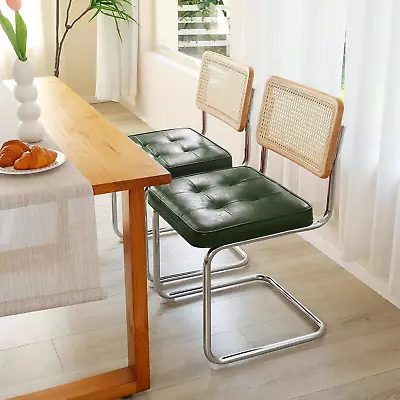 2 PCS Dining Chair Rattan Dinner Chairs Upholstered Green Chair With Rubber Woo • $271.99