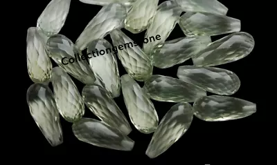 10 Pcs Green Amethyst Hydro Quartz Briolette Teardrop Gem - Pair Top Half Drill • $8.08