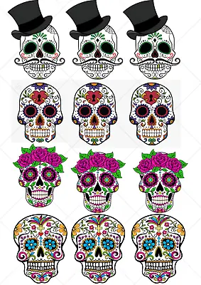 Skulls Day Of The Dead Themed Pre Cut Edible Cupcake Toppers 12 X 2  • £4.49