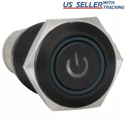 16mm Starter Switch/Boat Horn Momentary Push Button Black Metal Power Symbol LED • $7.99