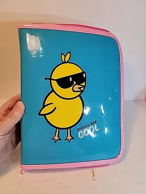 Blue Pink Plastic Vinyl 3 Ring Binder Chicks Are Cool 2004 Kids Zipper Binder • $35