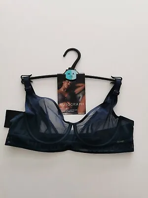 AUTOGRAPH M&S Navy Full Cup Tivoli Mesh Wired Full Cup Bra Non Padded 36A • £8.99