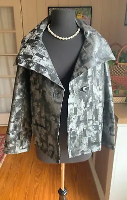 Marla Wynne Collection NWT $129 Gun Metal Jacquard Stand Collar Jacket Sz L • $39.99