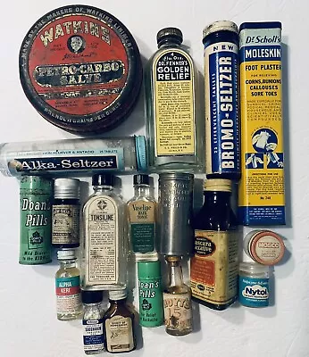 Lot Of Vintage Pharmaceutical Medicine Bottles Tins Glass • $27.99