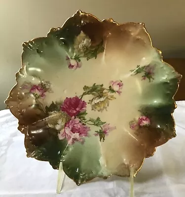 Antique Moritz Zdekauer MZ Austria Scalloped Plate 8” Roses Gold Trimmed • $10