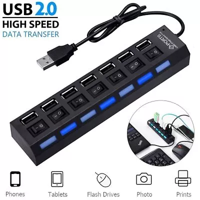 7 Port USB 2.0 Hub Splitter Adapter High Speed For PC Laptop Desktop BLACK & WHT • $6.75