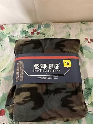 Men's Fleece Lounge Sleep Pajama Pants Bottoms Size L Camo By Mission Ridge NWT • $9.95
