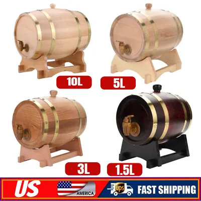 1.5L-10L Oak Barrel Wooden Barrel Storage Aging Wine Whiskey Spirits Wine Barrel • $34.99