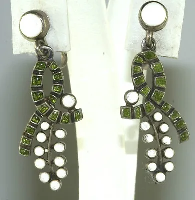 Vintage 1940's Margot De Taxco Mexican Sterling Silver Enamel Earrings # 5620 • $350