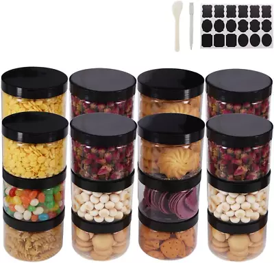 24 Pack 8 OZ Round Clear Plastic Jars With Lids A Spatula A Pen & Labels - BPA • $32.58