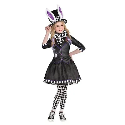 Child Kids Girls Dark Mad Hatter Alice Jester Halloween Fancy Dress Costume New • £12.99