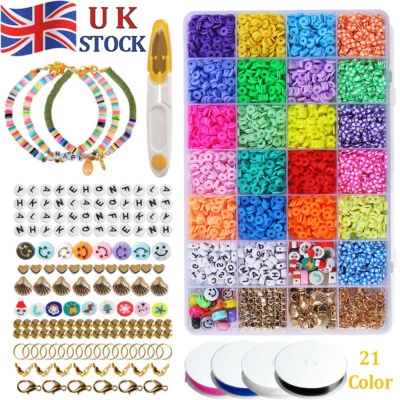 £11.71 • Buy Clay Beads Kit Flat Polymer Round Disc DIY Bracelet Jewelry Making Multicolour